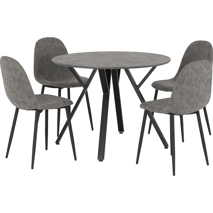 Athens Round Dining Set In Concrete Effect (4 Chairs) - Click Image to Close